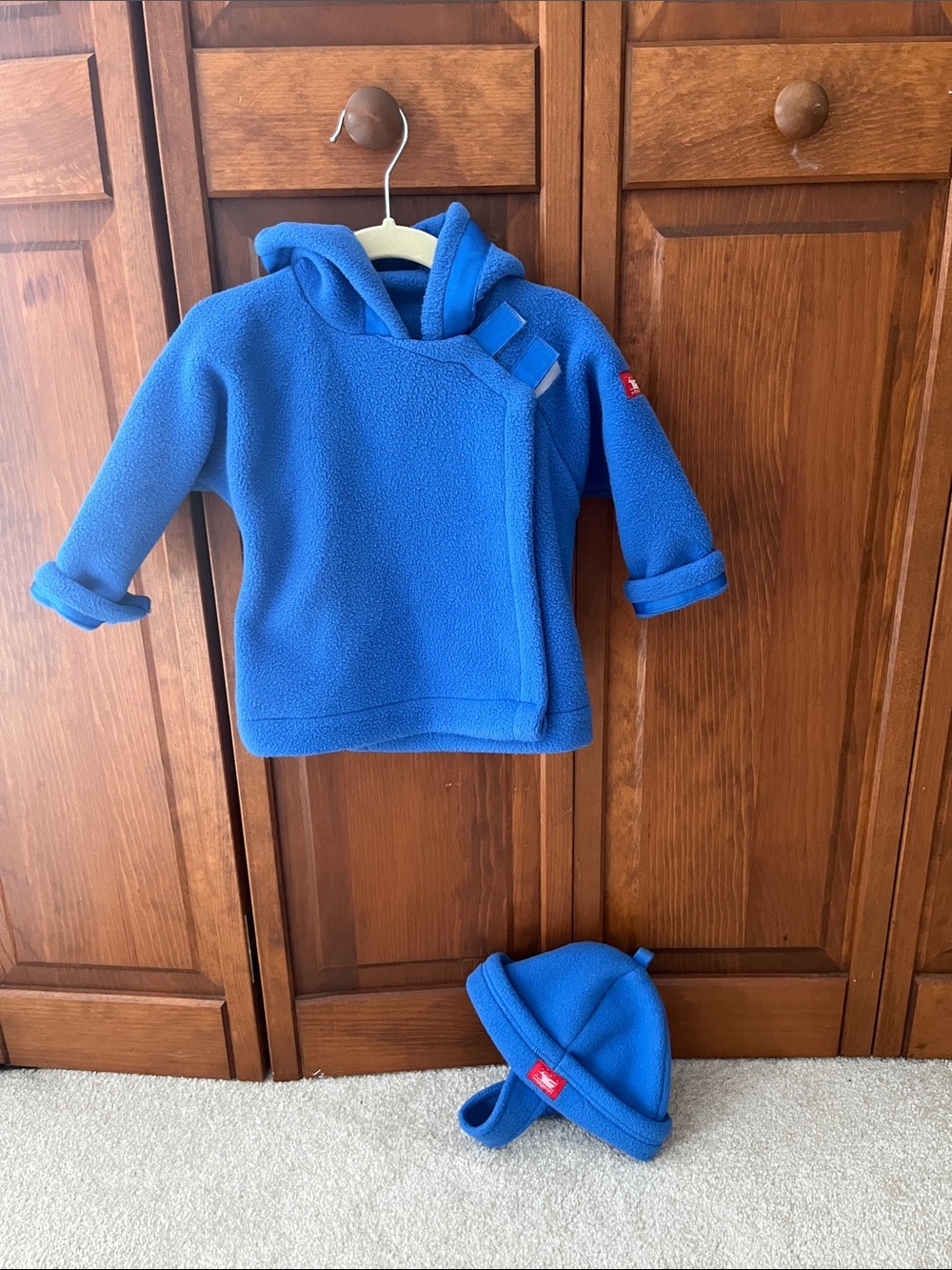 Widgeon Blue Fleece Hooded Jacket and Hat Set for Kids Sz. 9m / 6-12m